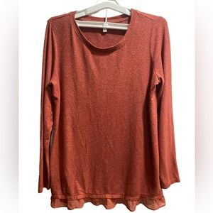 Lot of 2 Lauren Conrad Women's Long‎ Sleeve Knit Top Sheer Hem, Orange and Gray
